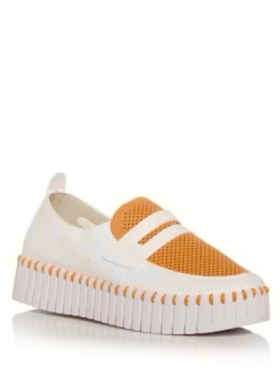 Ilse Jacobsen Shoes - Ilse Jacobsen. Hornbæk Tulip Platform Loafer. White/Mustard. Size 7.